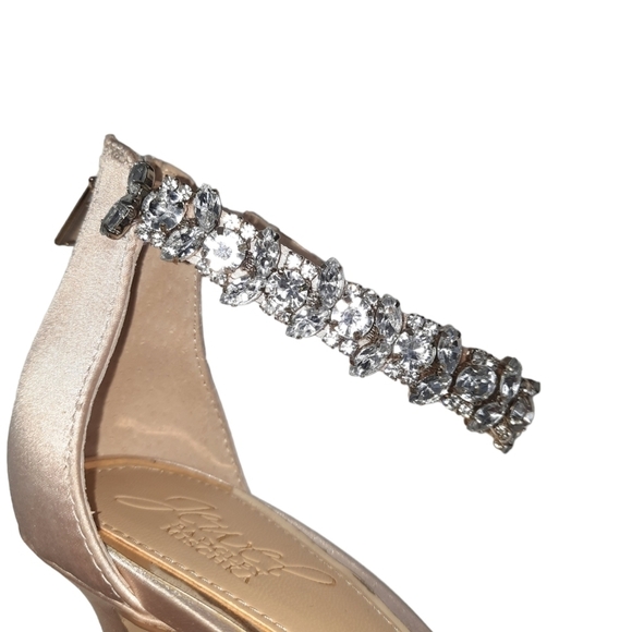 Jewel Badgley Mischka‎ Lorraine Kitten Heel Blush Satin Rhinestone Ankle … - Picture 10 of 13